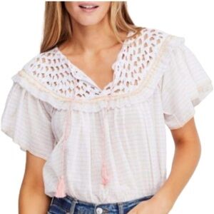 Free people allora crochet short sleeve blouse size xs